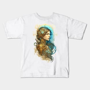 Steampunk Golden Woman - A fusion of old and new technology Kids T-Shirt